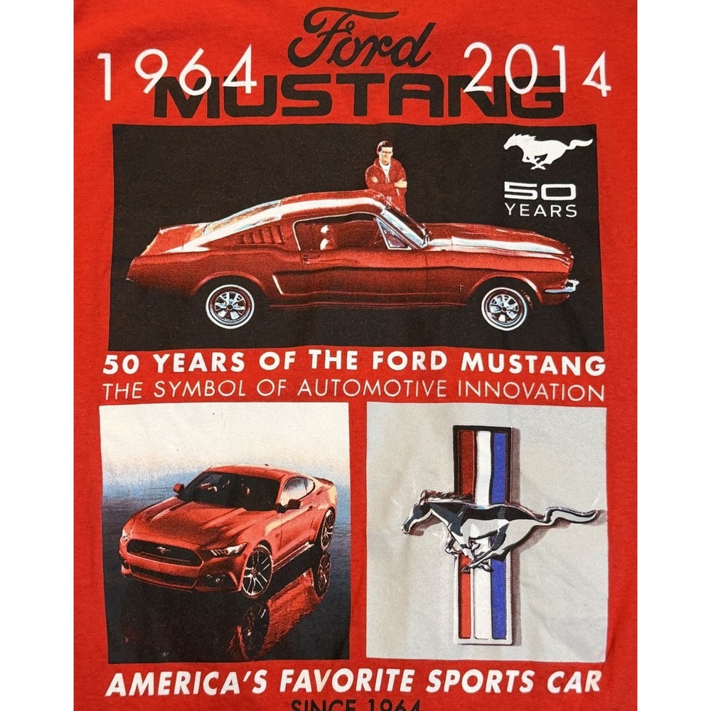 Ford Muscle Mustang 50th Anniversary Graphic T-Shirt Red Cars Tee Men's Medium